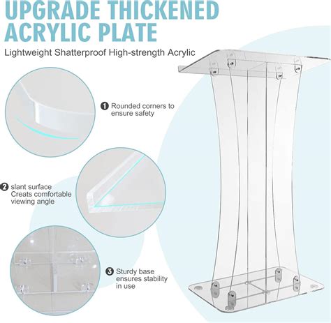 Buy Clear Podium Stand Portable Presentation Curved Lectern with Wide ...