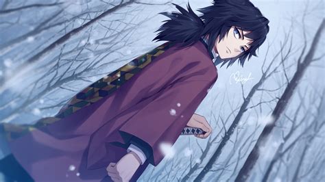 Demon Slayer Giyuu Tomioka Standing Slanting With Background Of Dry ...