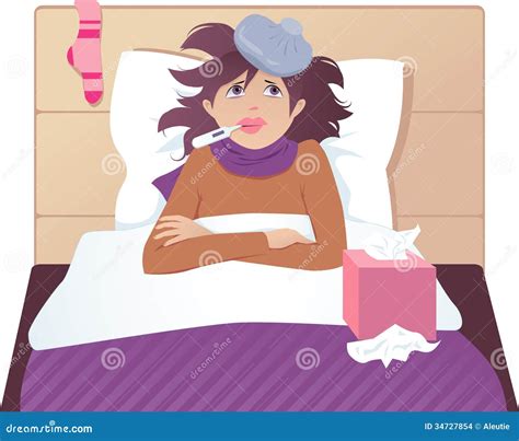 Sick Woman In Bed Cartoon