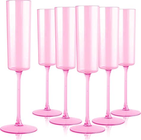 Amazon.com | YOUBET 24 Pack Pink Plastic Champagne Flutes - 6 Oz Clear ...