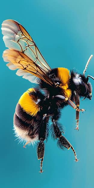 Bumblebee in blue background | Premium AI-generated image