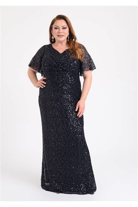 LİLAS XXL Büyük Beden Siyah Renkli Pul Payetli V Yaka Uzun Abiye Elbise Fiyatı, Yorumları - Trendyol