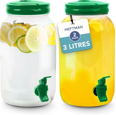 HEFTMAN Plastic Drink Dispenser with Tap - 2 Pack 3L Cold Water ...
