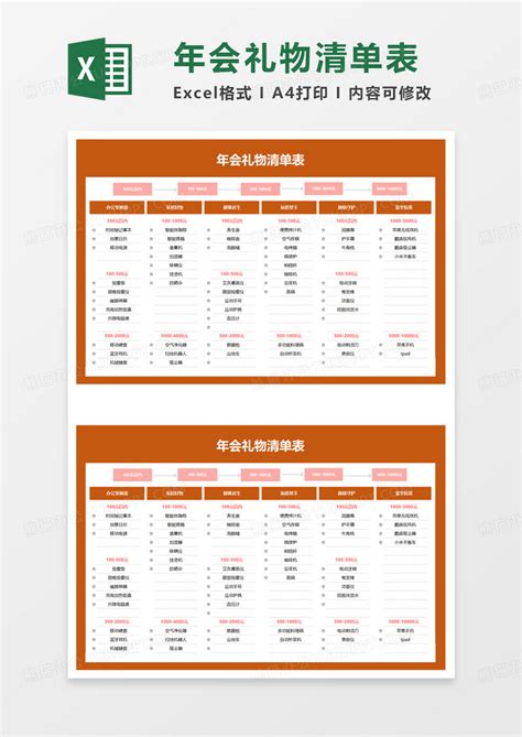 年会礼物清单表Excel模板下载_熊猫办公