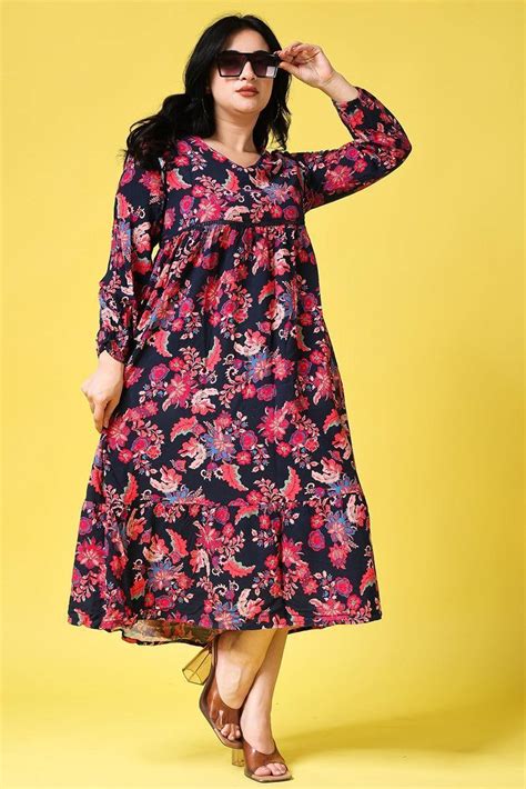 Floral Layered Maxi Dress with Bishop Sleeves - Loose Fit, V-Neck, and ...