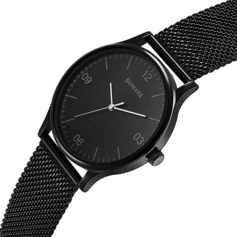 Buy Online Sonata Quartz Analog Black Dial Watch for Men - ns77105nm02 ...