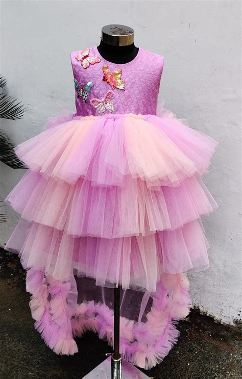 Purple Pink Butterfly Dress With Train – Lil Angels