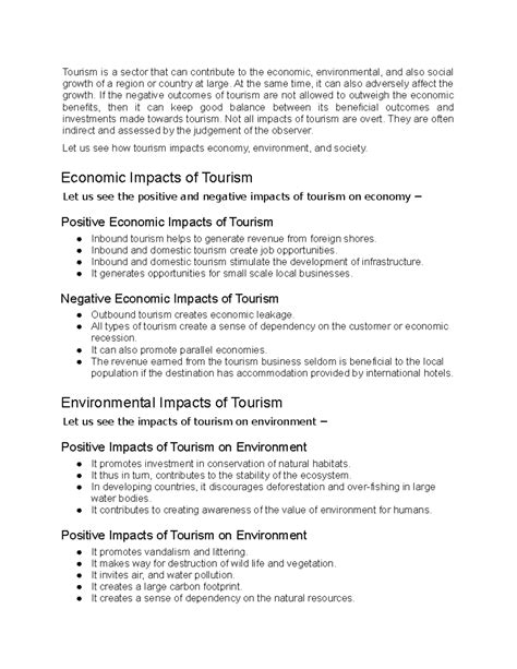 Tourism Impacts - Lecture Notes on Economic, Environmental & Social ...