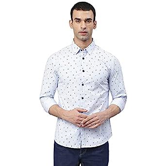 Dennis Lingo Men's Printed Sky Blue Slim Fit Cotton Casual Shirt (C784 ...