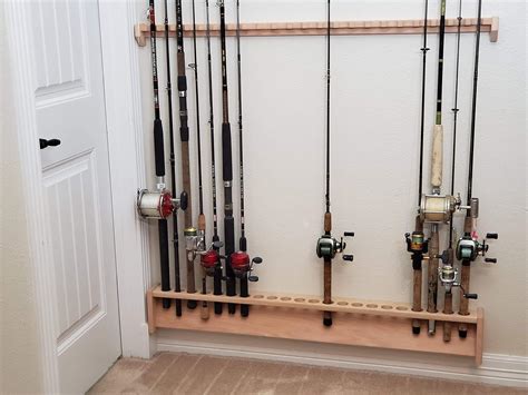 Wall mount Wooden Fishing Rod Holder Rack Garage Storage Storage ...