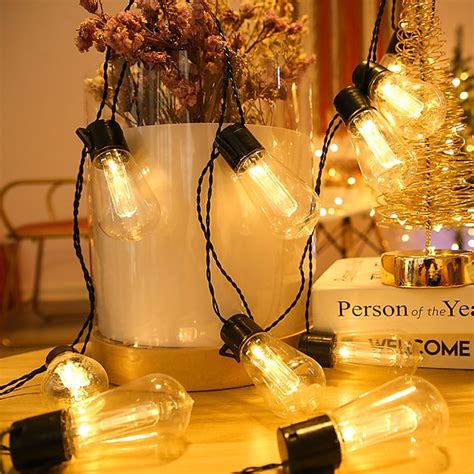 Solar Bulb String Lights Outdoor Solar Waterproof Retro Bulb Fairy ...