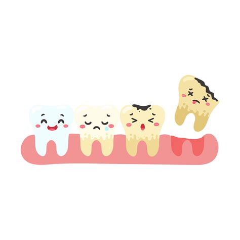 Cartoon teeth and gums inside the mouth are happy with the problem of ...