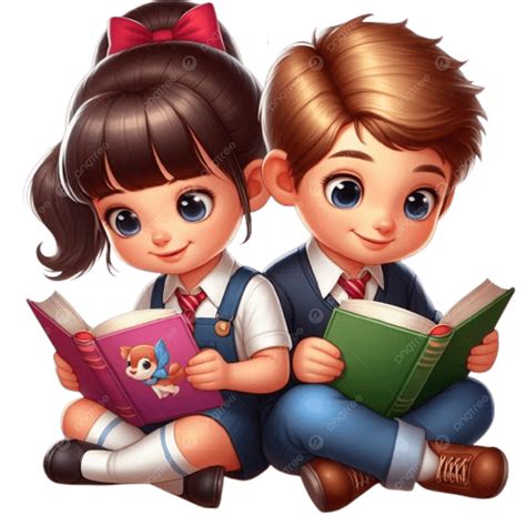 Boy And Girl Reading Book Clipart