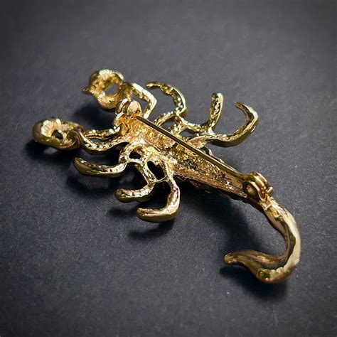 Gold Scorpion Brooch with Clear Rhinestones