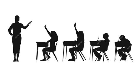 Premium Vector | Silhouette of classroom with Teacher and students vector illustration