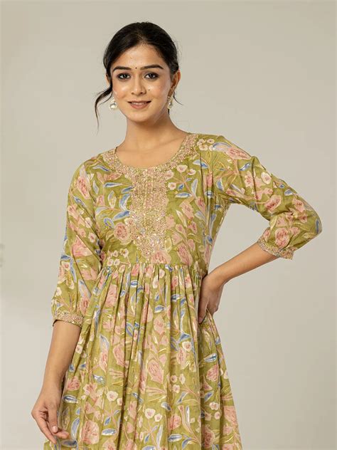 Green Pure Cotton Dori Embroidery Dress – Yufta Store