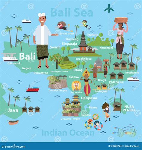 Bali Indonesia Map and Travel Stock Vector - Illustration of culture, lake: 70538724