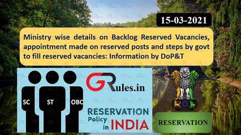 Ministry wise details on Backlog Reserved Vacancies, appointment made ...