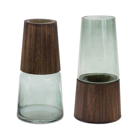 11" Tapered Glass with Wood Accent Vase Set | Michaels