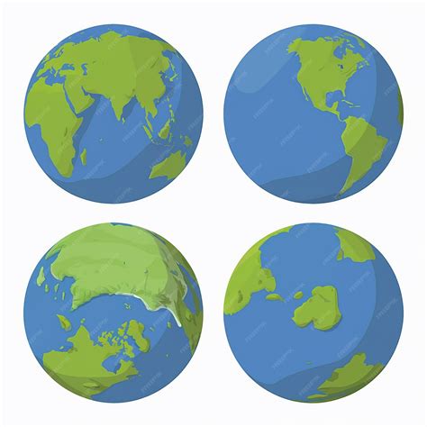 Premium Vector | Four different views of the Earth presented as spherical objects