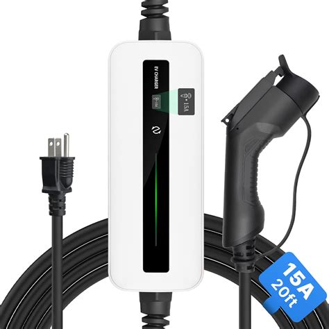 Morec EV Charger Level 1 15A NEMA5-15P 110V Portable EVSE SAE J1772 Plug 6m (20 feet) Home ...