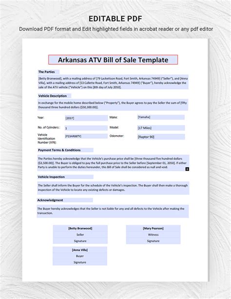 Arkansas ATV Bill of Sale Template in PDF, Word, Google Docs - Download ...