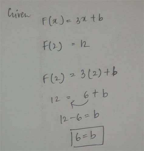 IF f(x)=3x+b and f(2)=12, find the value of b - Brainly.in