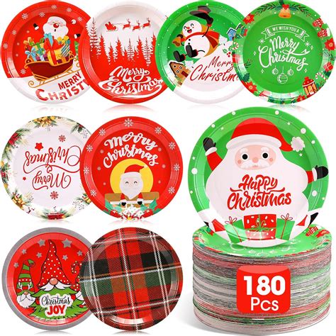 Amazon.com | Sliner 180 Pcs 9'' Disposable Christmas Plates Dinnerware ...