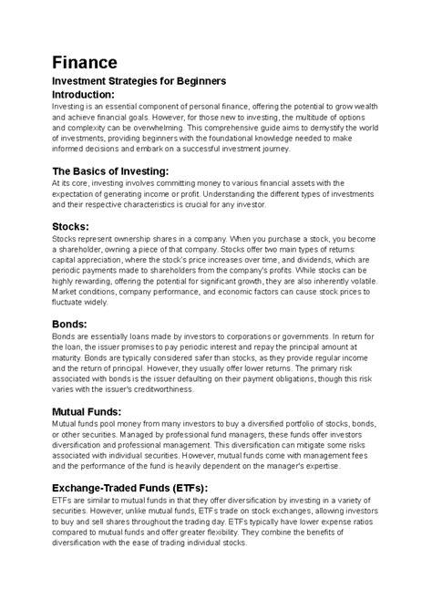 Finance - Yes - Finance Investment Strategies for Beginners ...