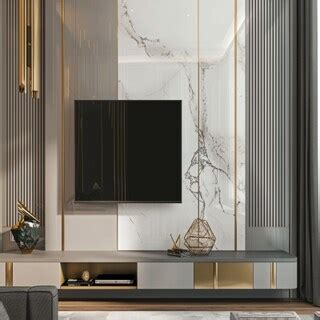 Modern Irish Cream And Wooden Wall-Mounted TV Unit Design With Glass Unit