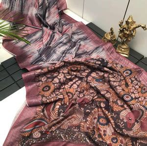 Buy BT textiles Digital Print Daily Wear Linen Brown Sarees Online ...