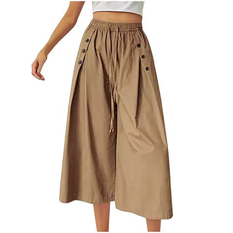 ABATAB Plus Size Palazzo Capri Pants for Women Wide Leg Button Capris ...