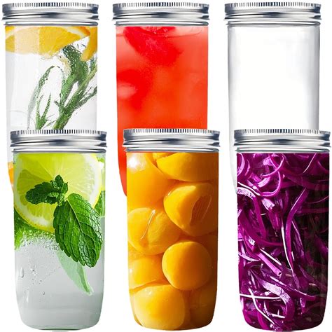 24 oz Tall Mason Jars,6 Pack 24oz Mason Jar with lids Wide Mouth,Tall ...