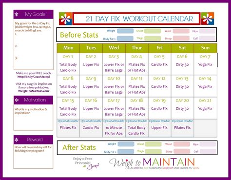 21 Day Fix Printable Calendar