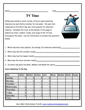 Fillable Online TV Time - Math Worksheets Land Fax Email Print - pdfFiller