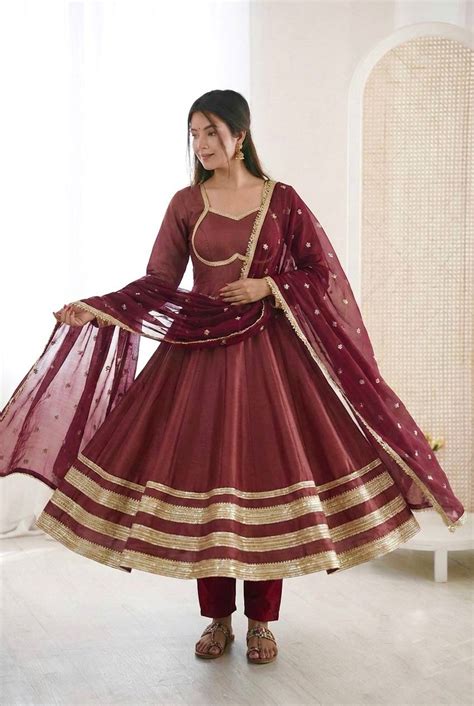 Arti Chauhan Wear Maroon Color Sequence Cosmos Gold Anarkali Suit With ...