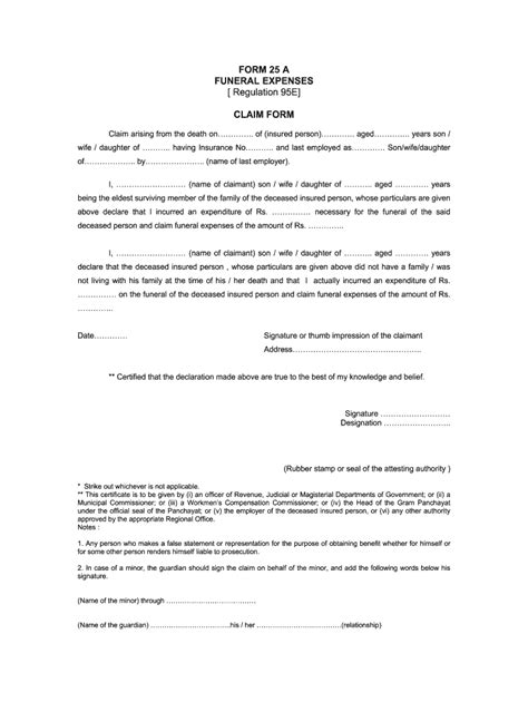 Form 25 A Funeral Expenses Claim - Fill Online, Printable, Fillable ...