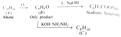 An alkane (A) `C_(16)H_(16)` on ozonolysisi gives only one products (B ...