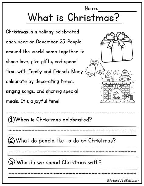 50 Christmas Reading Comprehension Printable - Kindergarten - First ...