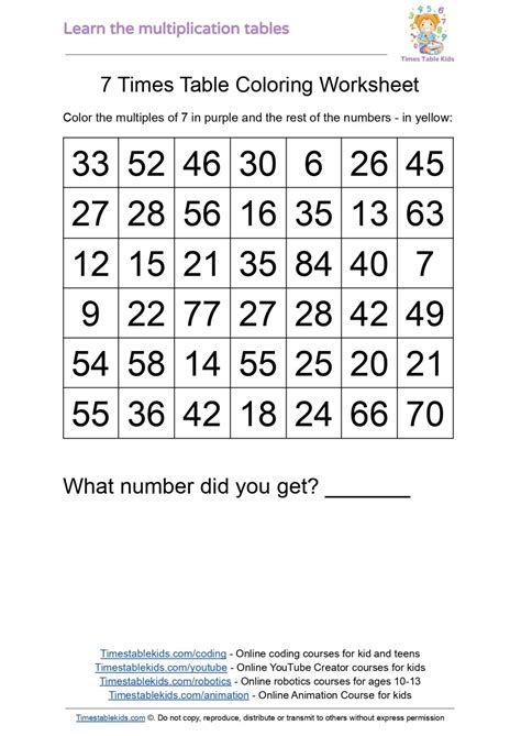 Image result for 7 Times Table Worksheet