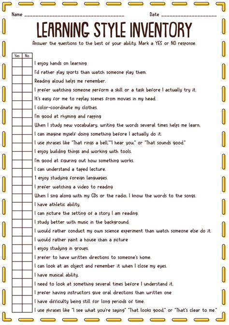 Learning Styles Inventory Worksheet: Identify Your Learning Preferences