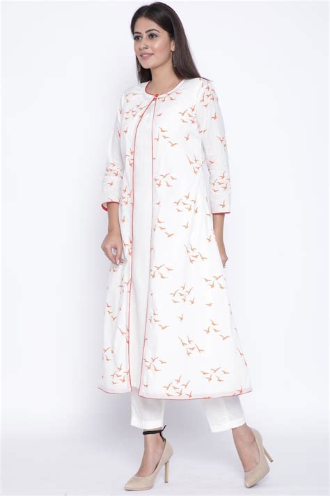 OffWhite Orange Birds Printed Cape and Kurti with Pants – anokherang