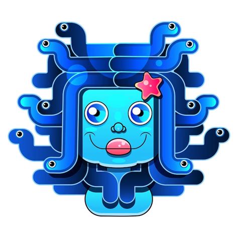 Godło wektor głowa Meduzy. kreskówka dzieciak do druku i t shirt, karta ...