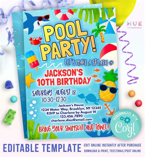 Pool Party Birthday Invitation Wording