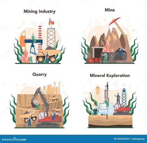Mining Concept Set. Mineral and Natural Resources Extraction Stock ...