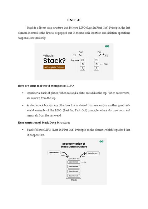 UNIT 2 - unit 2 - UNIT -II Stack is a linear data structure that ...