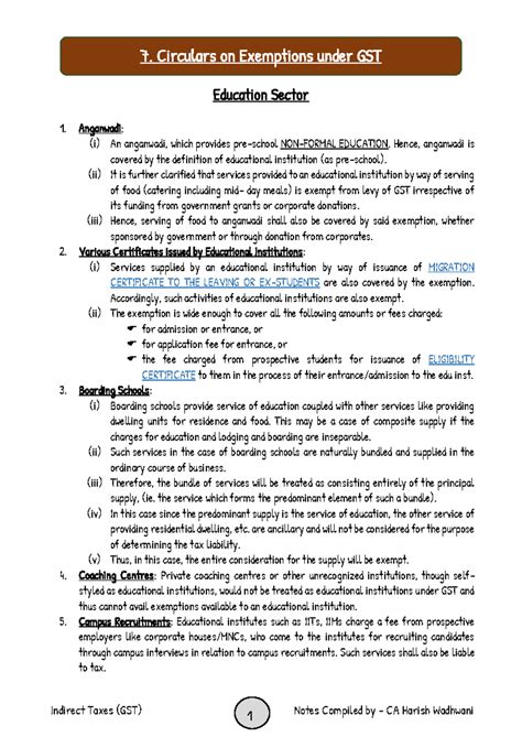 7. Exemptions Circulars under GST for Education Sector (CA Inter) - Studocu