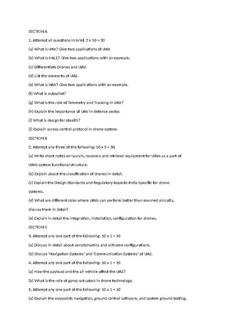 Fundamentals of Drone Technology aktu - SECTION A Attempt all questions ...