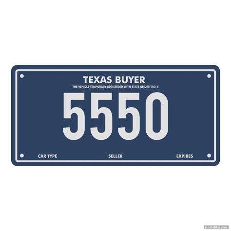 Texas Temporary License Plate Printable - Gridgit.com