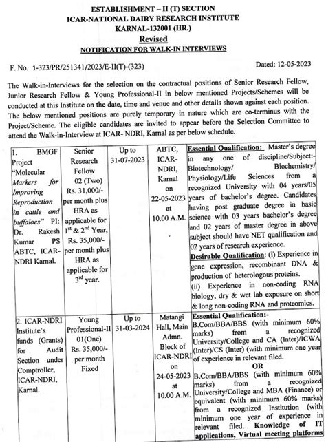 NDRI Protein Biochemistry/Microbiology/Molecular Biology Project Walk INs